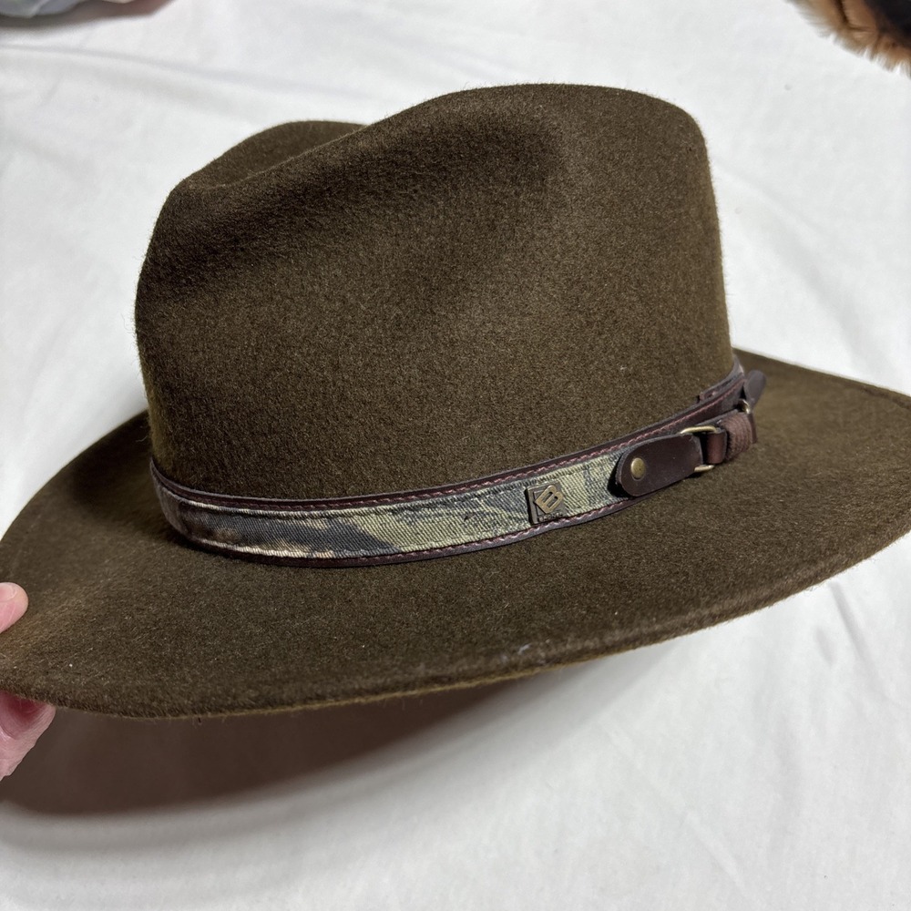 Broner Men's Hat Brown L Lite Felt 100% Wool Camo Accent Cowboy Water Repellent - Picture 10 of 16